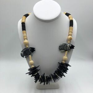 Fish Sea Life Beaded Women's Statement Necklace Nautical Wood Fashion Jewelry